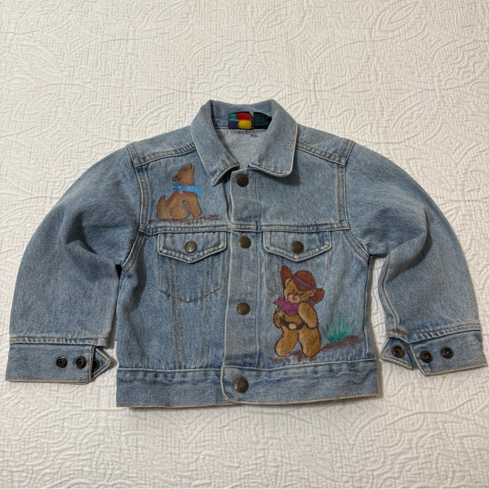 Vintage Kids Talk‎ Blue Denim Jacket Size 3T Snaps 1990s Y2K Punk Rock Graphic
